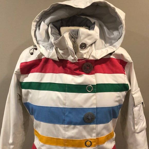Obermeyer Niki Ski Jacket White & Rainbow Sz 4 - Picture 2 of 8